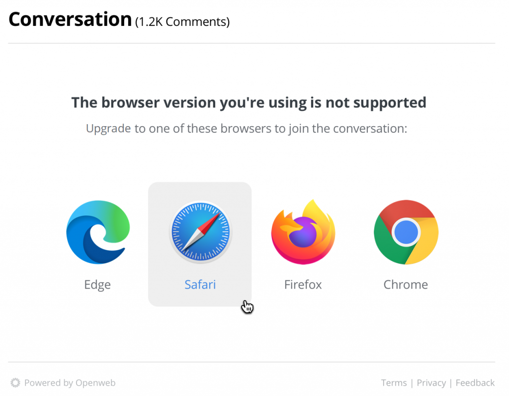 Your browser is not supported, on a supported browser (Safari) : r/softwaregore
