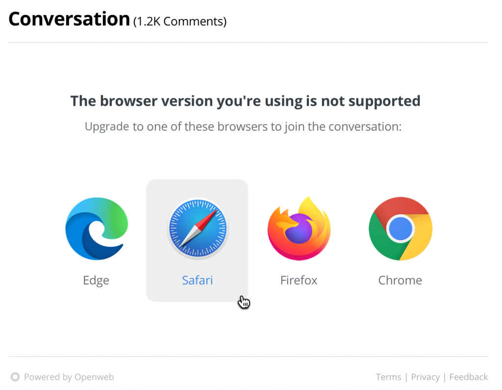 Your browser is not supported, on a supported browser (Safari) :  r/softwaregore